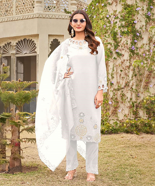 White Silk Partywear Suit